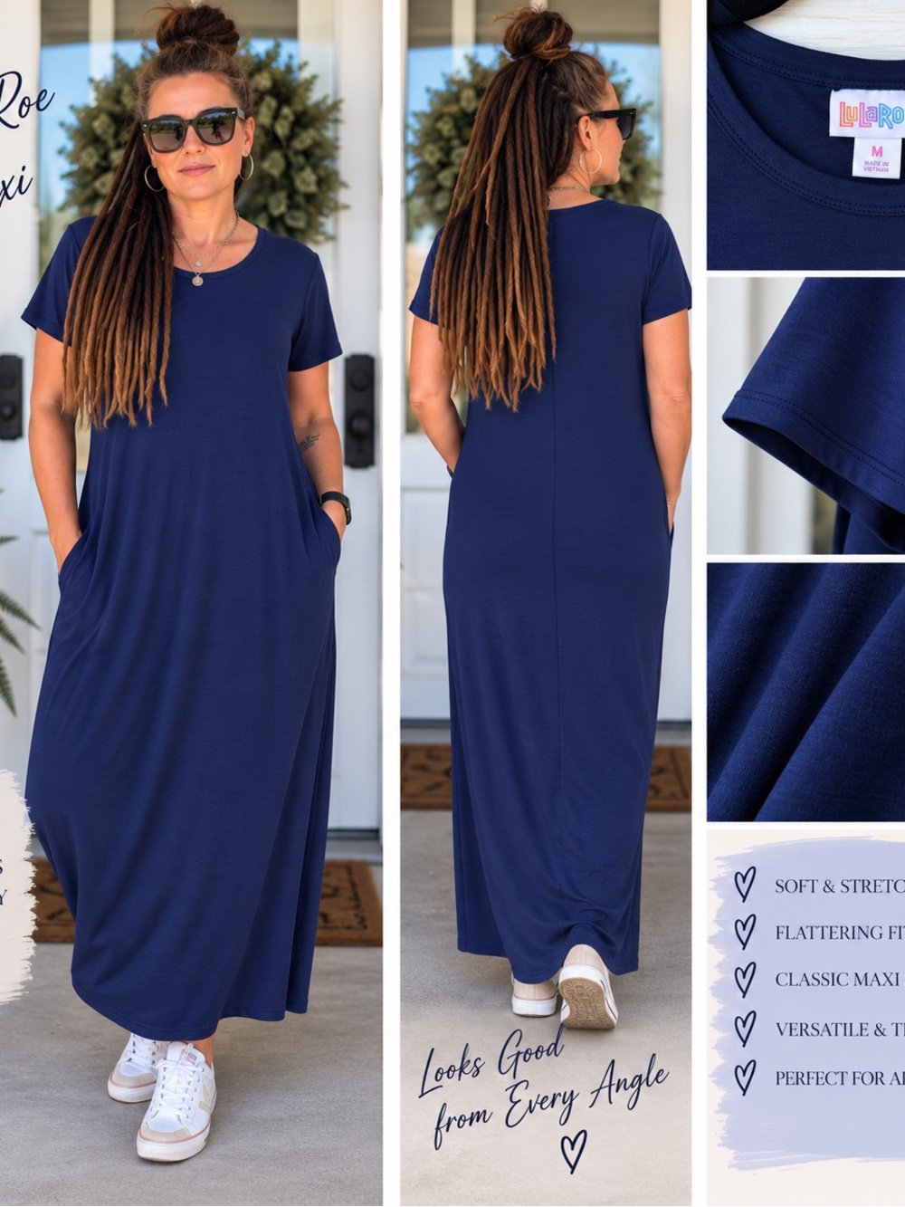 LuLaRoe Navy Short-Sleeve Maxi Dress with Pockets
